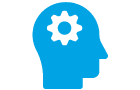 Head silhouette with a gear, representing intelligent automation